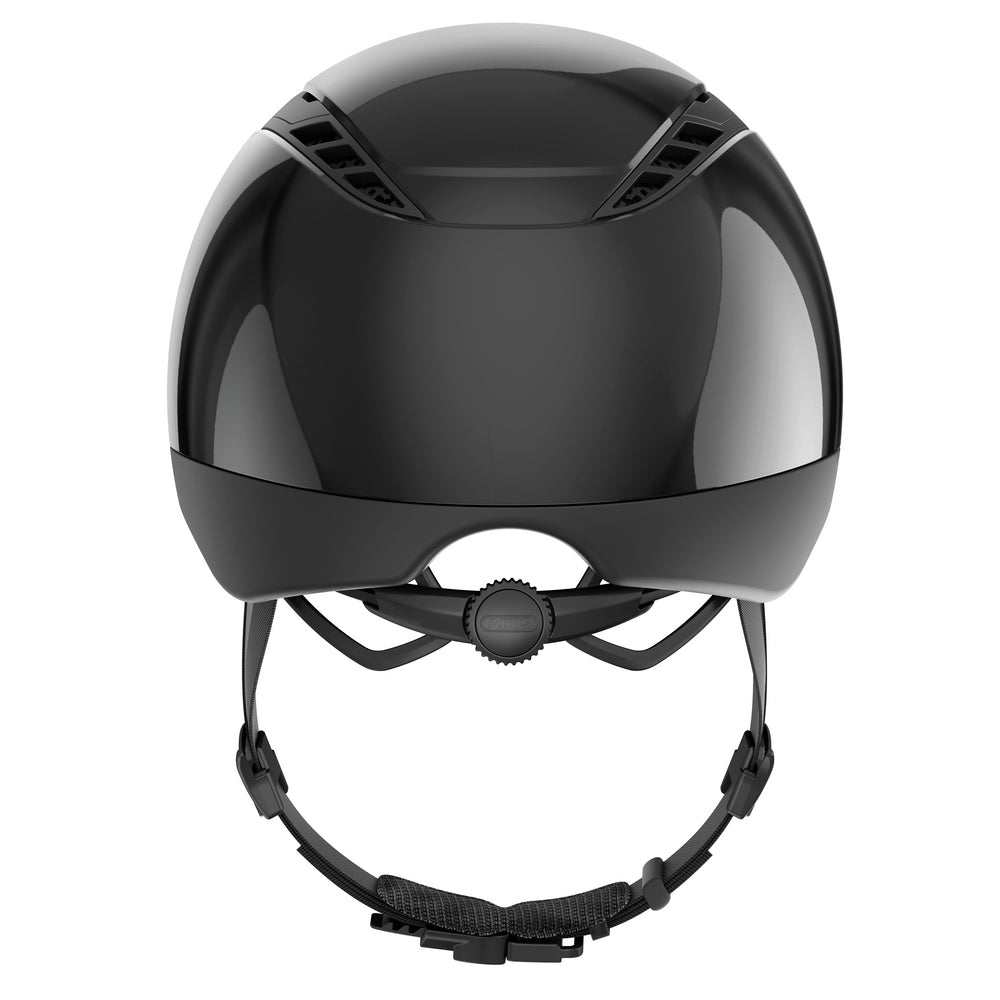 Shiny black equestrian horse riding helmet