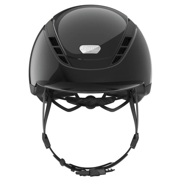 Shiny black equestrian horse riding helmet