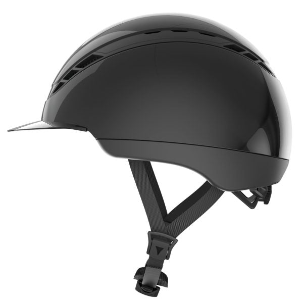 Shiny black equestrian horse riding helmet