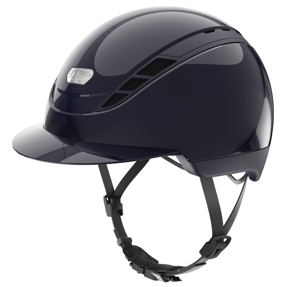 Shiny blue equestrian horse riding helmet