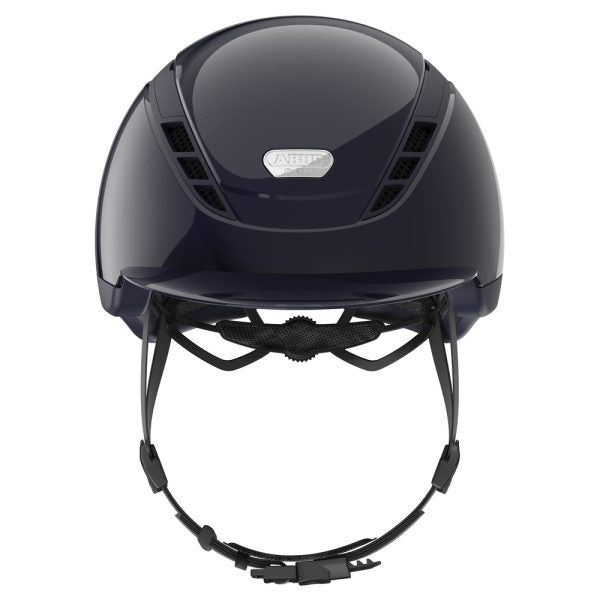 Shiny blue equestrian horse riding helmet