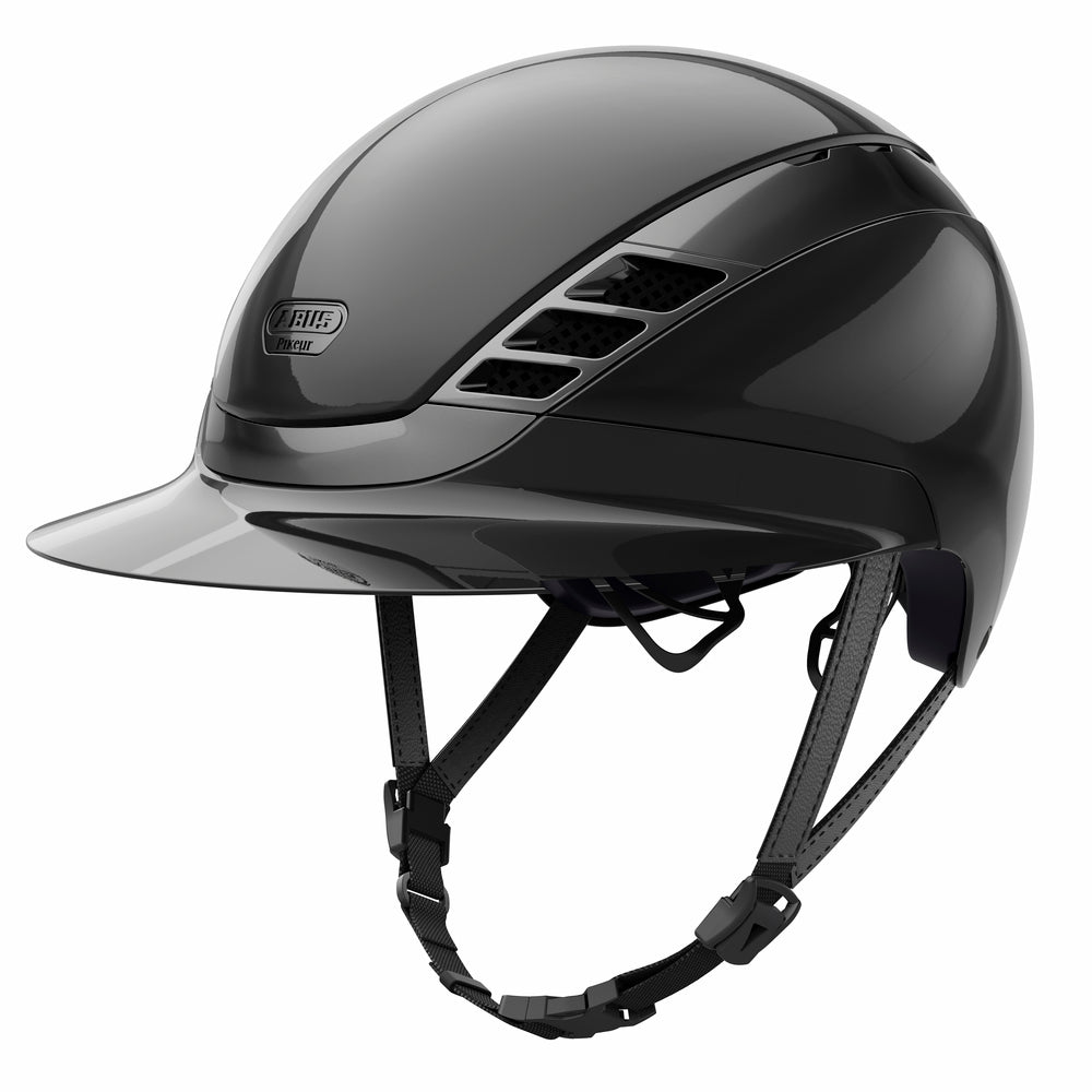 Shiny black equestrian horse riding helmet