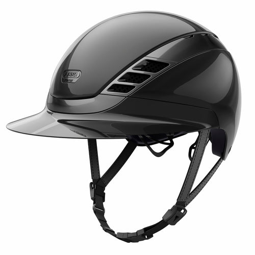 Shiny black equestrian horse riding helmet