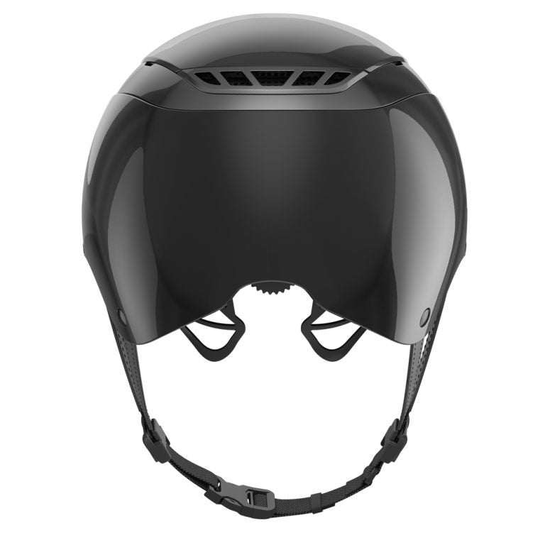 Shiny black equestrian horse riding helmet