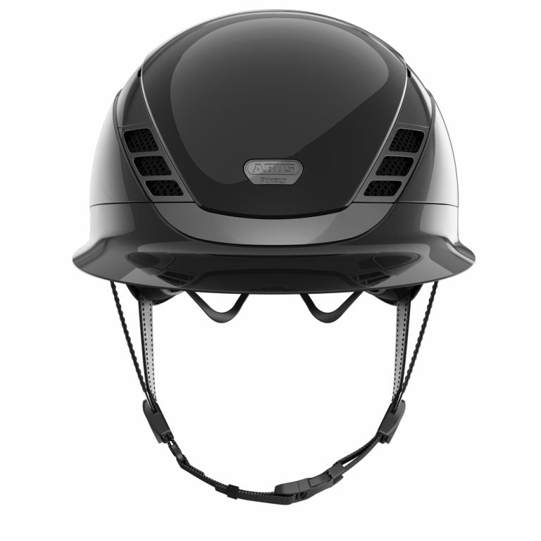 Shiny black equestrian horse riding helmet