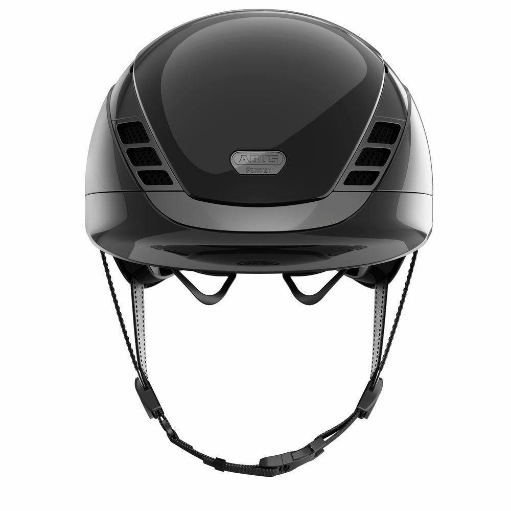 Shiny black chrome style equestrian horse riding helmet