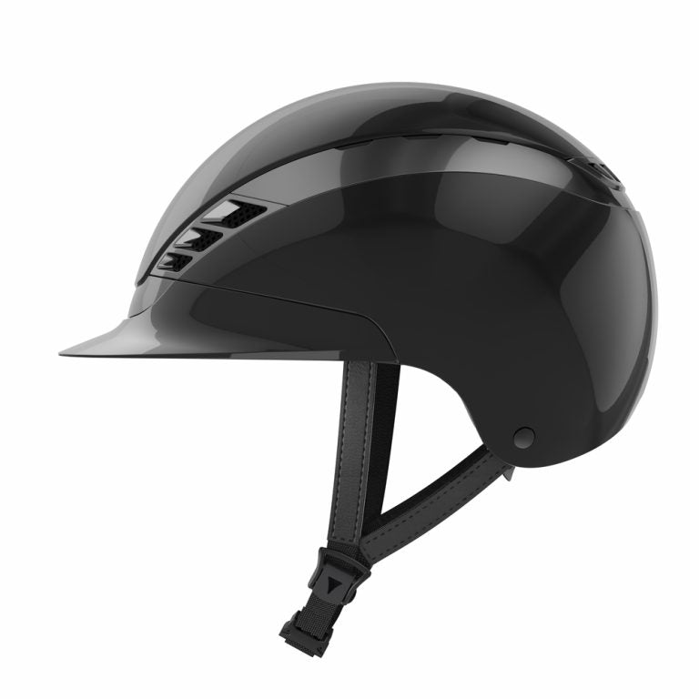 Shiny black chrome style equestrian horse riding helmet