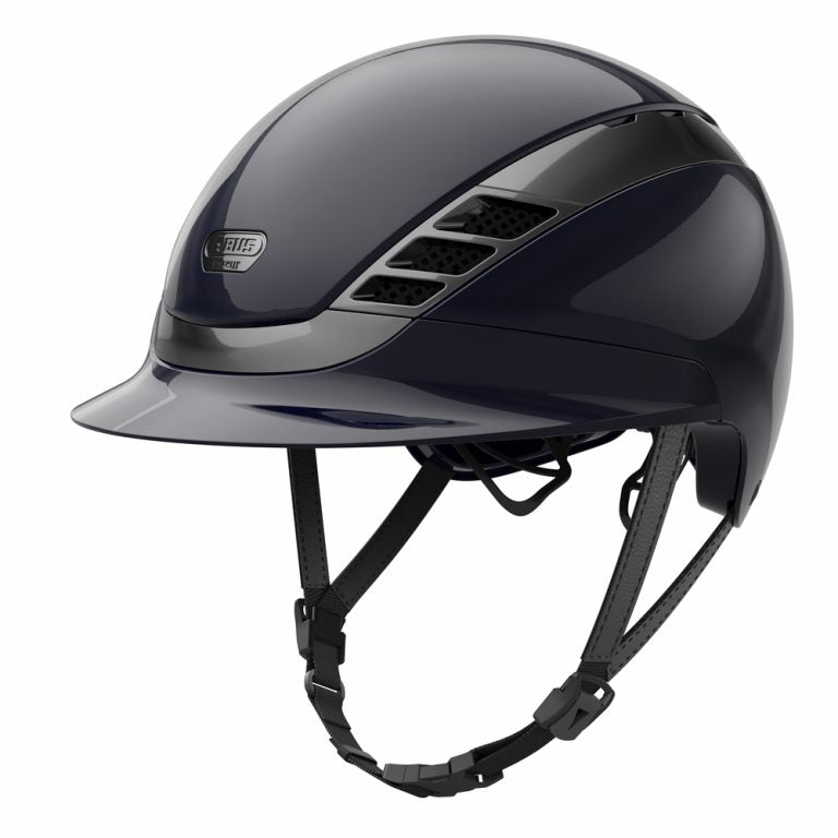 Shiny blue chrome style equestrian horse riding helmet