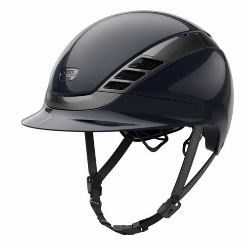 Shiny blue chrome style equestrian horse riding helmet