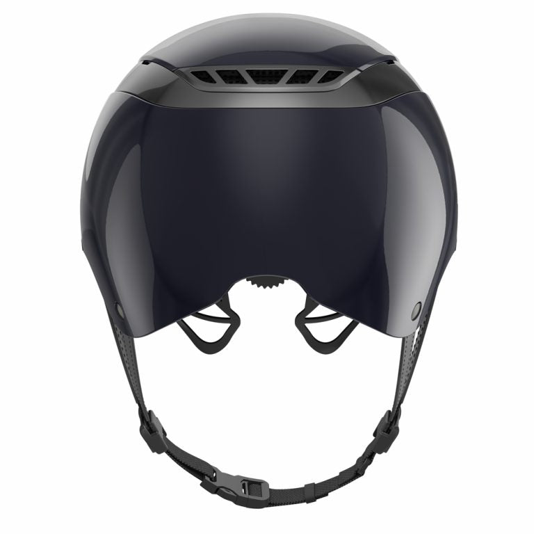 Shiny blue chrome style equestrian horse riding helmet