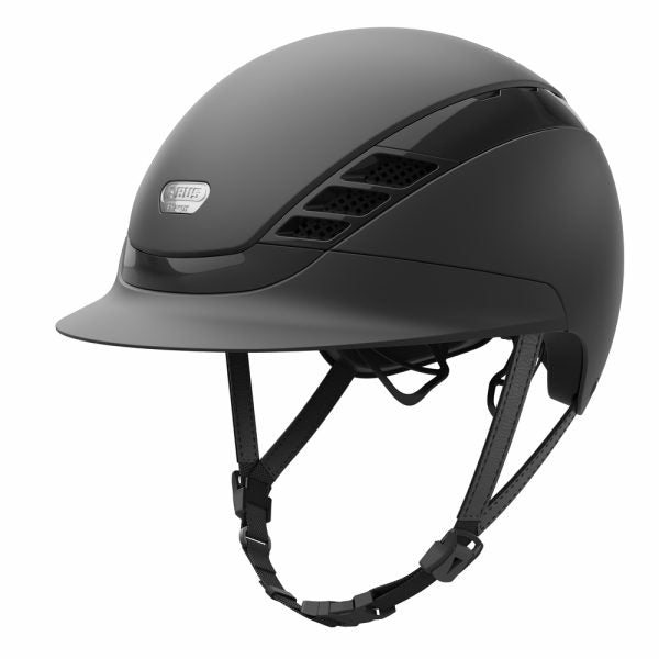 Black equestrian horse riding helmet