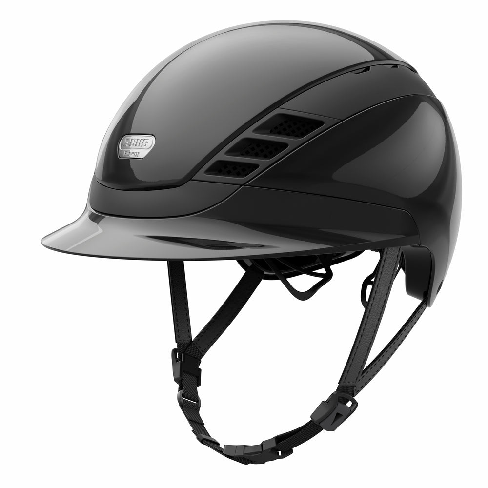 Shiny black equestrian horse riding helmet