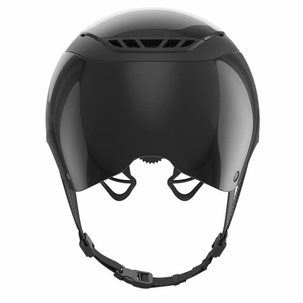 Shiny black equestrian horse riding helmet