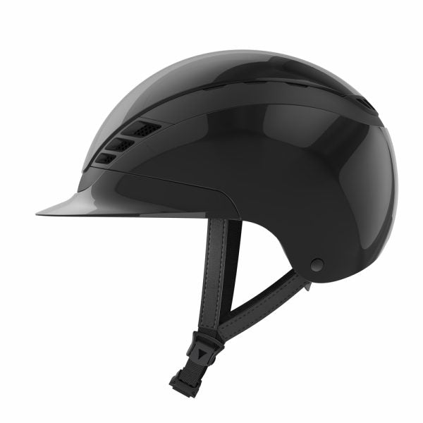 Shiny black equestrian horse riding helmet