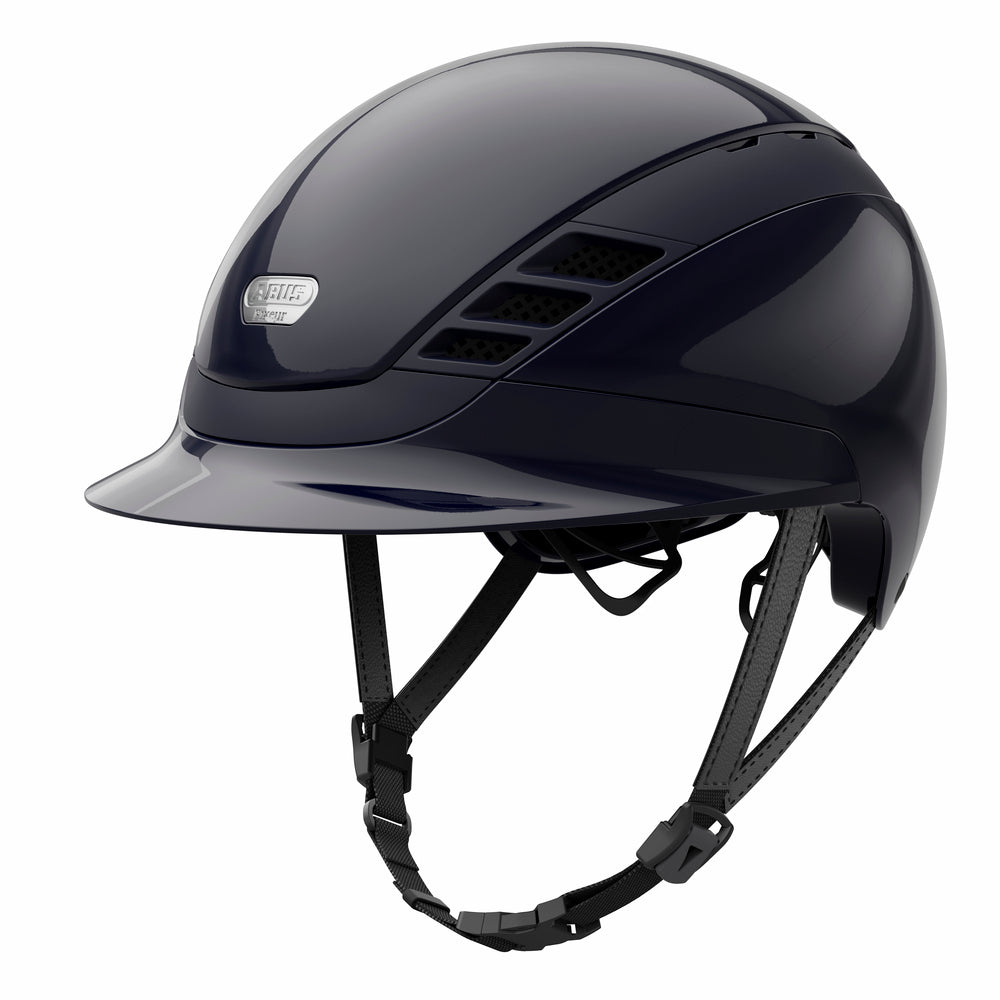 Shiny blue equestrian horse riding helmet