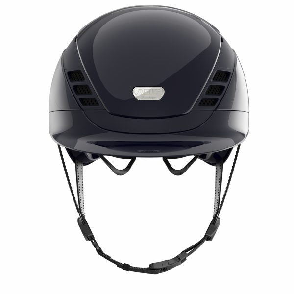 Shiny blue equestrian horse riding helmet