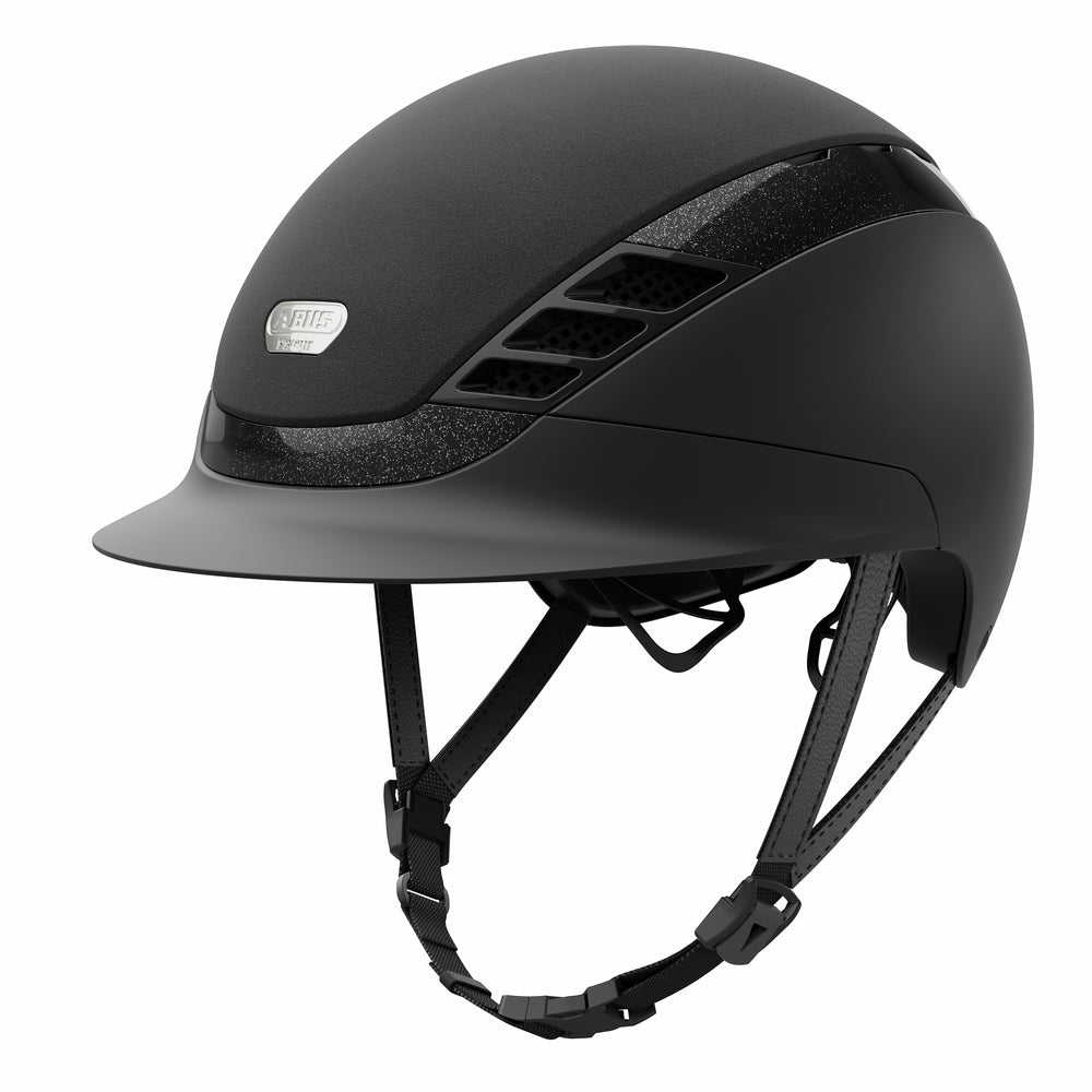 Black equestrian horse riding helmet