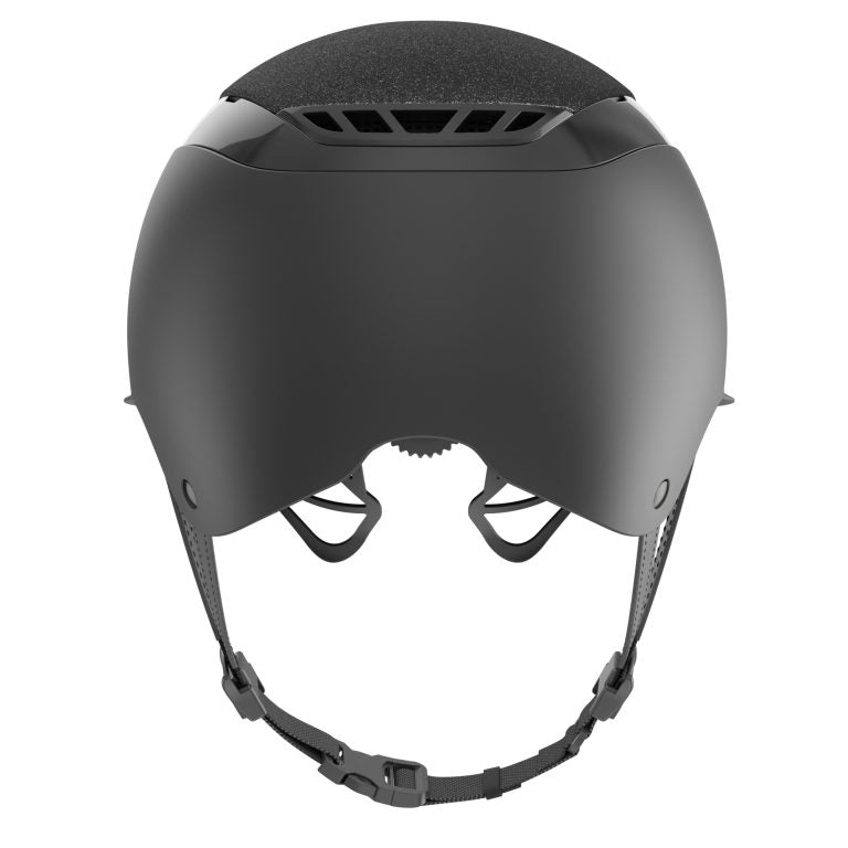 Sparkly black equestrian horse riding helmet with long visor