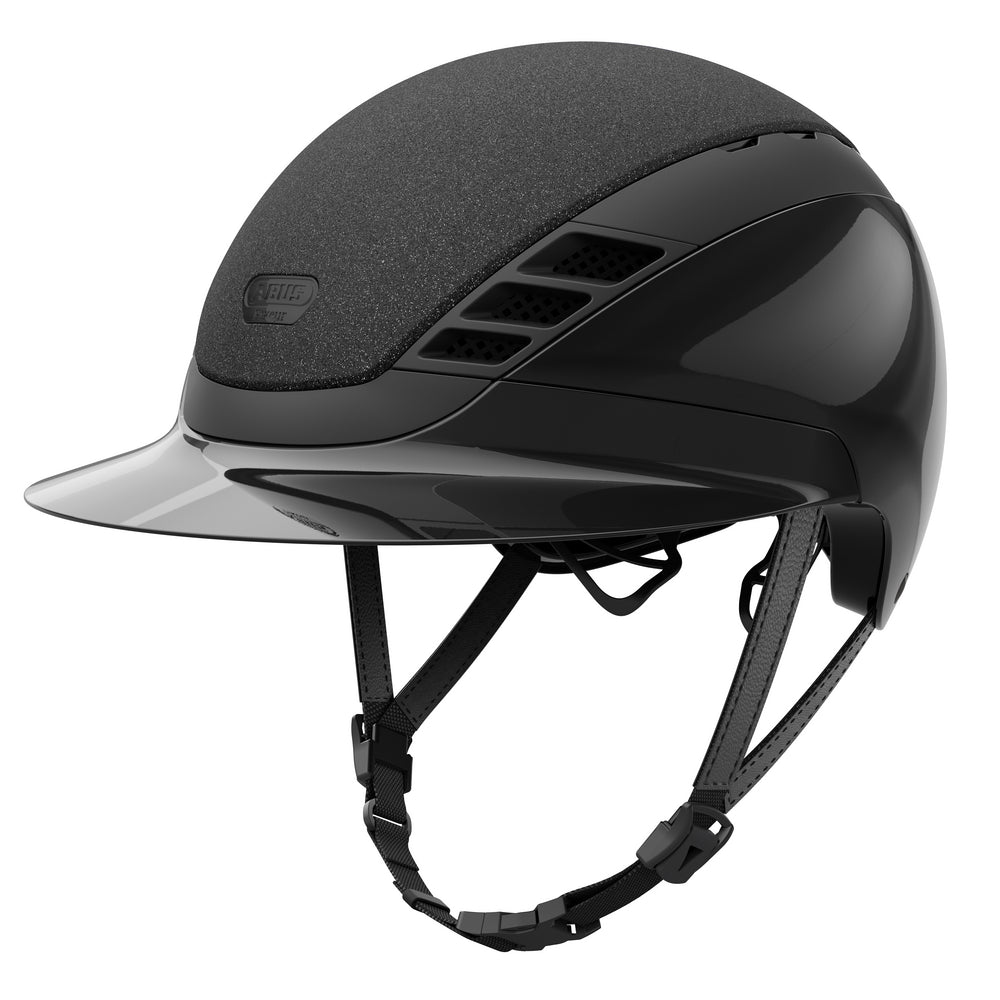 Black shiny equestrian horse riding helmet 