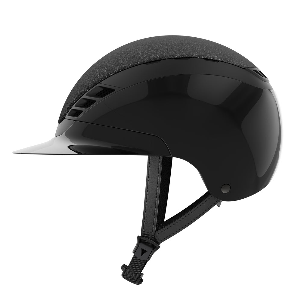 Black shiny equestrian horse riding helmet 
