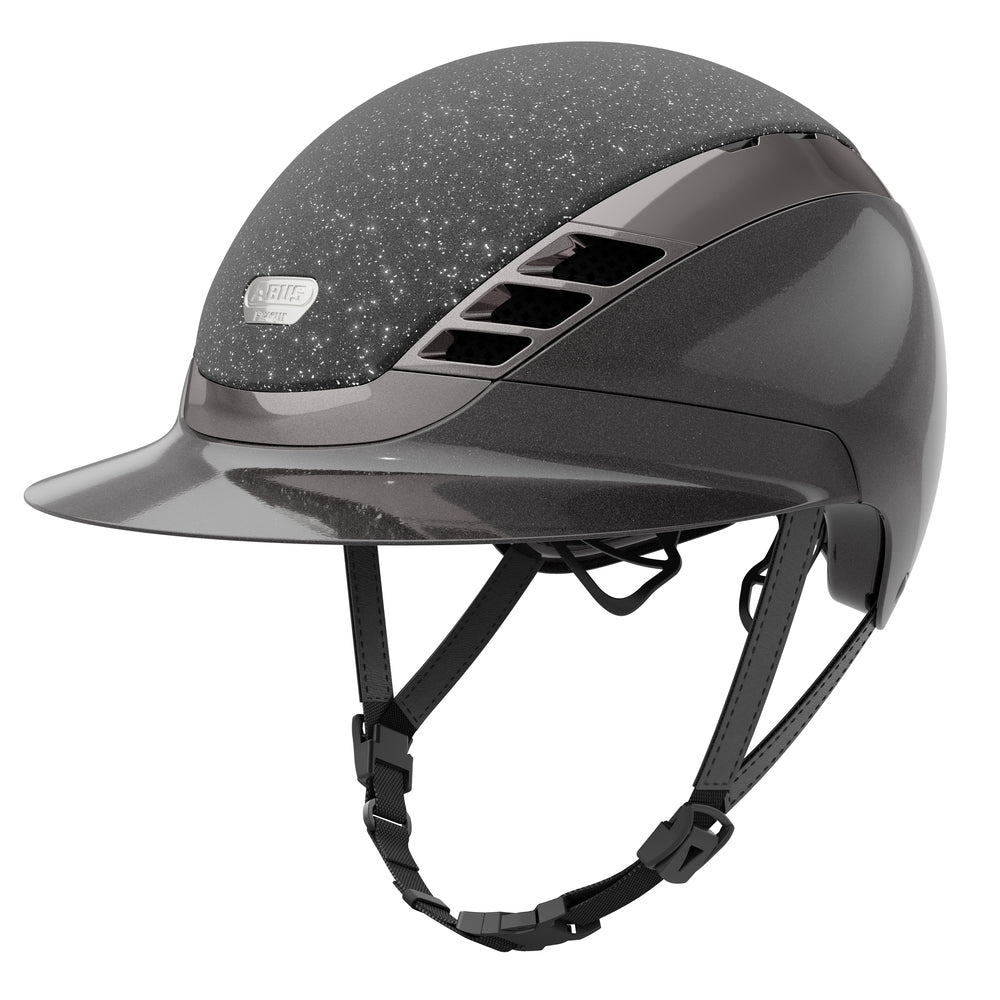 Grey shiny equestrian horse riding helmet 