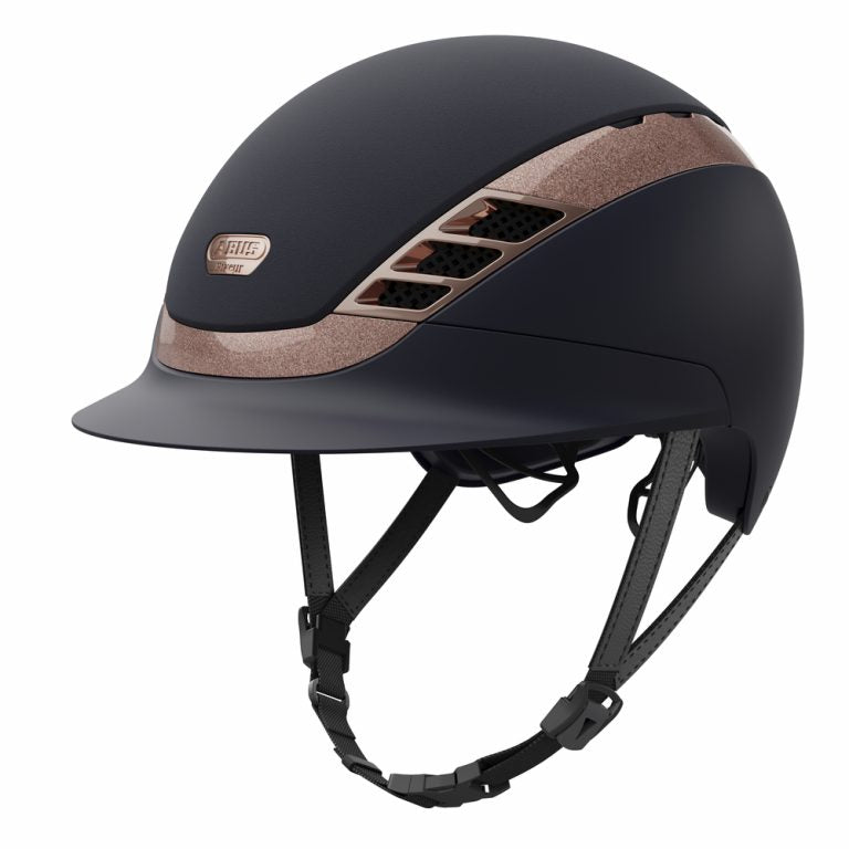 Navy blue and rose gold equestrian horse riding helmet