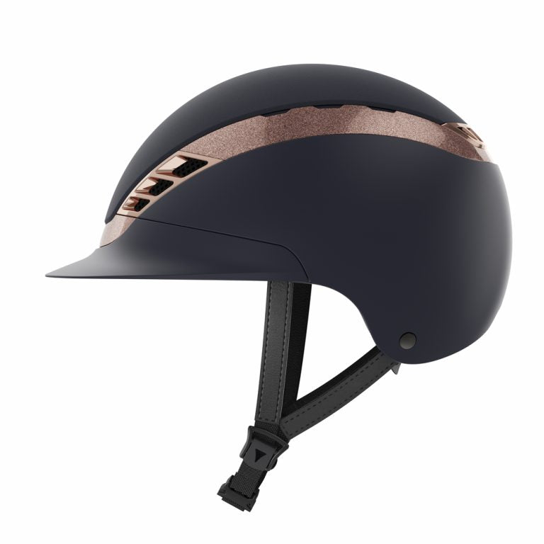 Navy blue and rose gold equestrian horse riding helmet